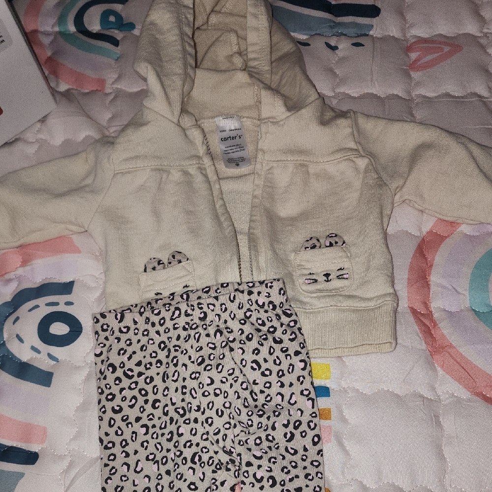 Carter's Cream Hoodie and Leopard Print Pants Set